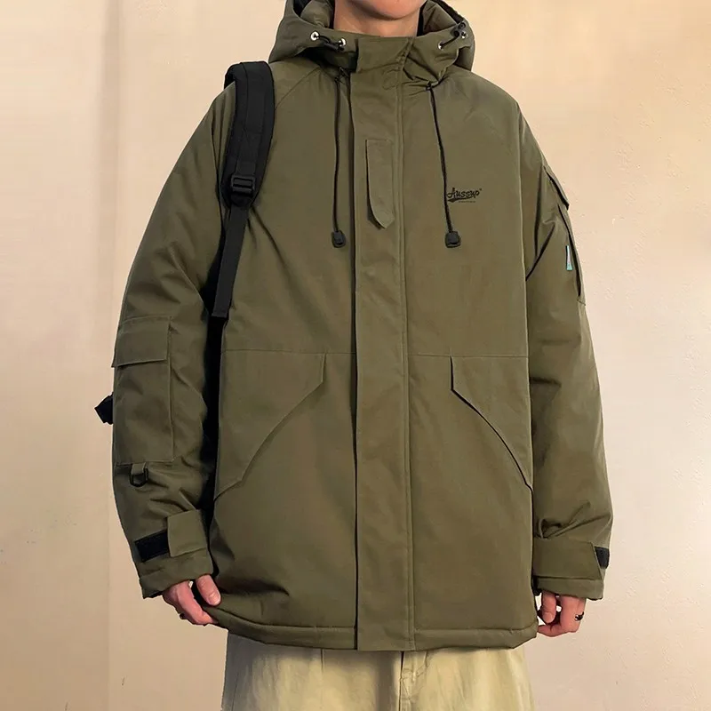 2023 Men Winter Parka Jackets Black Print Casual Warm Coat Mens Parkas Fashion Zipper Bread Clothes Coats