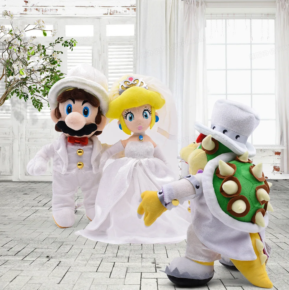 

30-36cm Super Mario Princess Peach Wedding Series Koopa Bowser Cute Anime Figure Plush Dolls Pendant Toys Kids X-mas Party Gifts