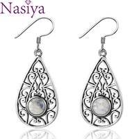 silver earrings 6mm round moonstone retro persian texture style pendant earrings wholesale engagement party