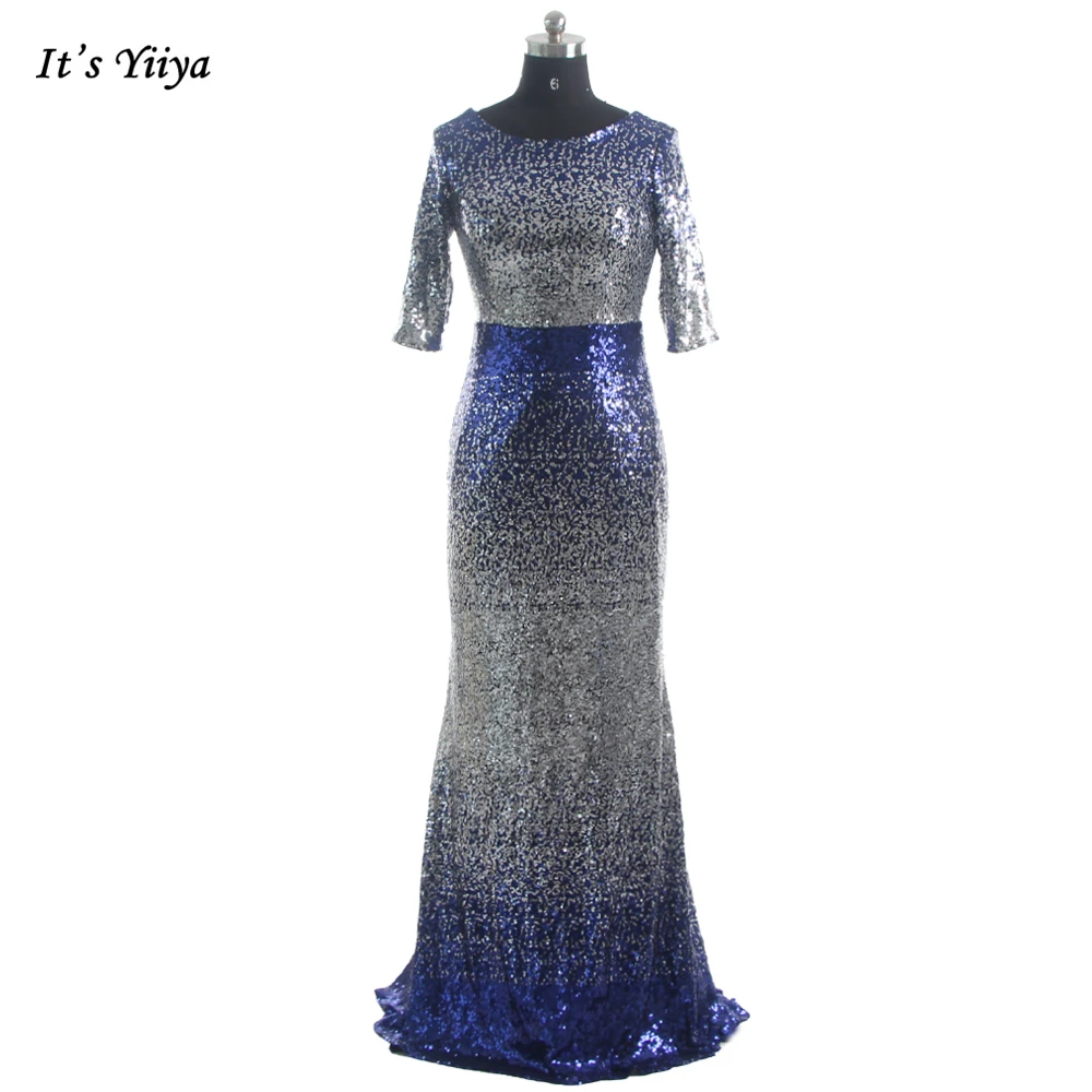 

It's Yiiya Evening Dresses Sequined Half Sleeve O-Neck Women Party Dresses Trumpet Floor-Length Mermaid Robe De Soiree Plus size