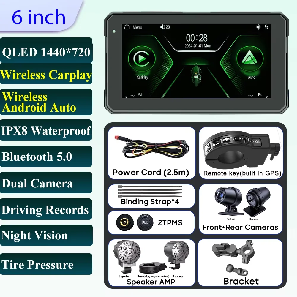 

Carplay мотоцикл Android авто GPS навигация IPX8 водонепроницаемый для мото мультимедиа цифровая приборная панель экран монитор велосипед