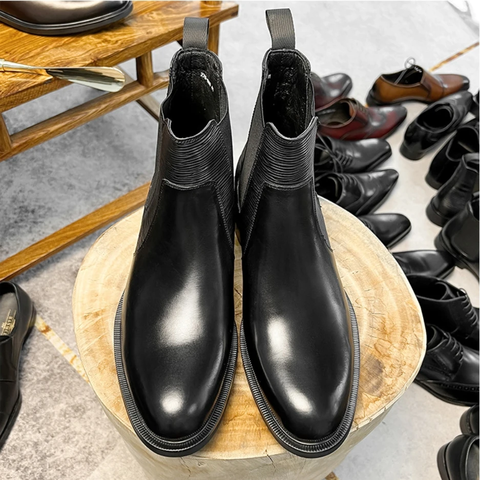 Sipriks Men's Genuine Leather Chelsea Boots Black Dark Brown Ankle Boot Fashion Classic Shoes