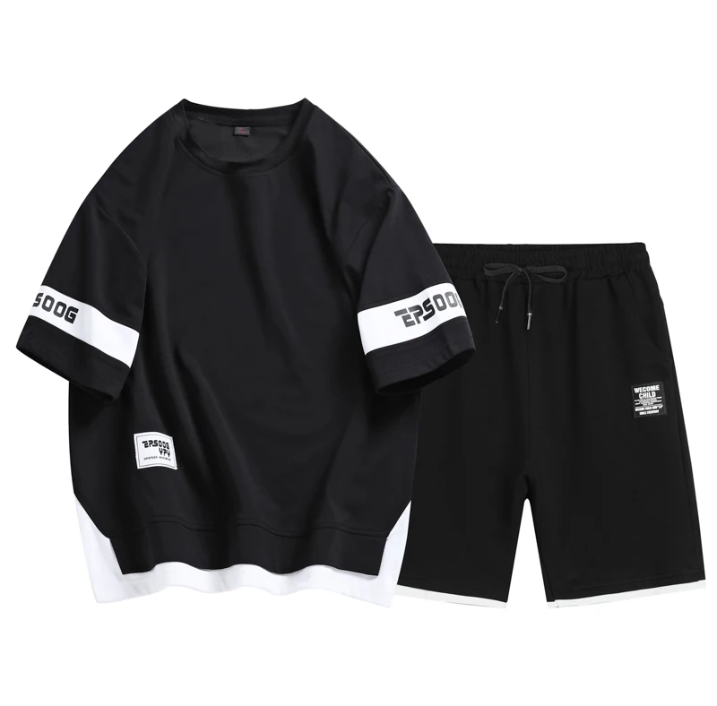 Mens Sport Set Summer Outfit 2 Piece Set Short Sleeve T Shirts and Shorts Stylish Casual Sweatsuit Set Cotton Tracksuit