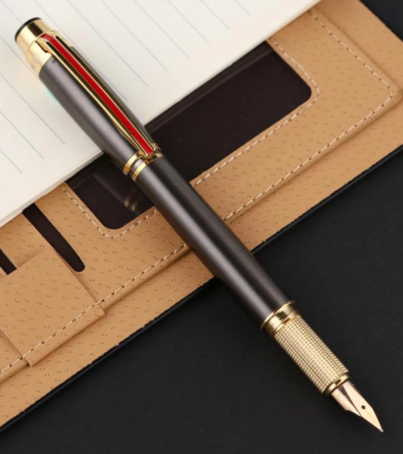 Перьевая ручка Hero 200E Executive Grey &amp Black Barrel из 14-каратного золота с тонким пером 0 5 мм