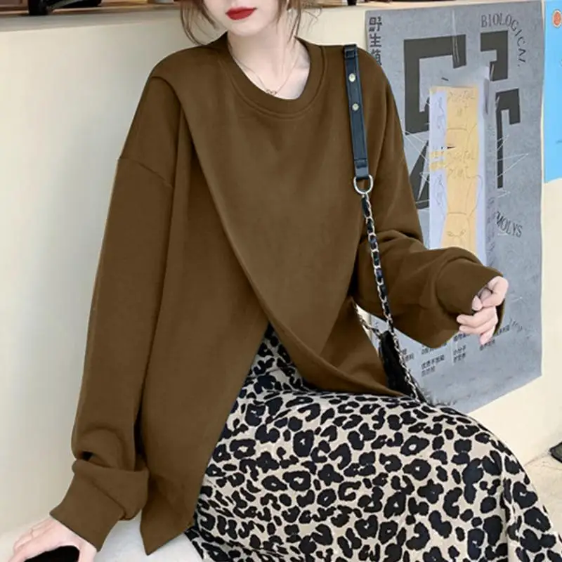 

2022 Spring Long Sleeve Split Pullover ZANZEA Women Asymmetrical Sweatshirts Casual Solid Baggy Loose O Neck Oversized Tops Wear