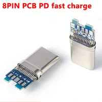 1 10pcs usb 3 0 type c with plate pd fast charging connector 8pin male socket receptacle through holes 8 pins support pcb board