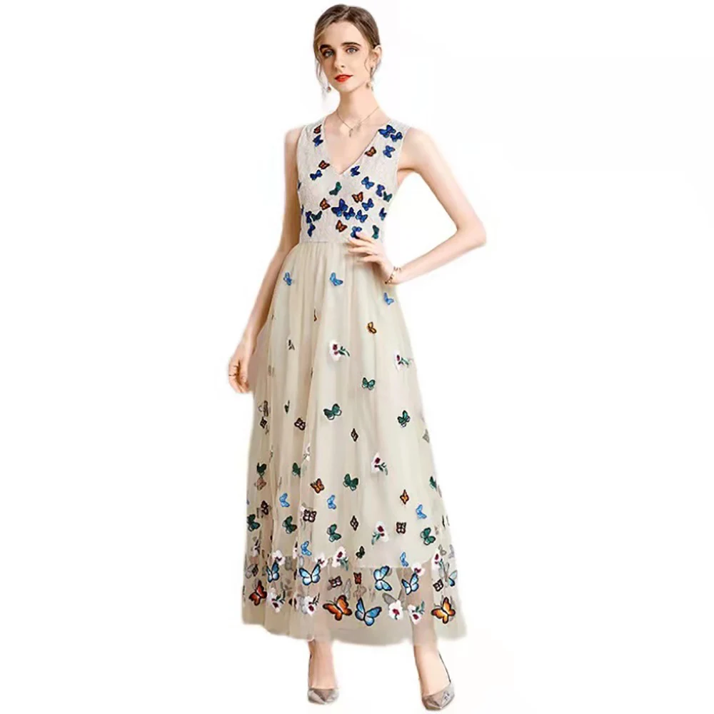 

Женское длинное шифоновое платье, Элегантное летнее кружевное платье-жилет с вышивкой в богемном стиле, Новинка лета 2022