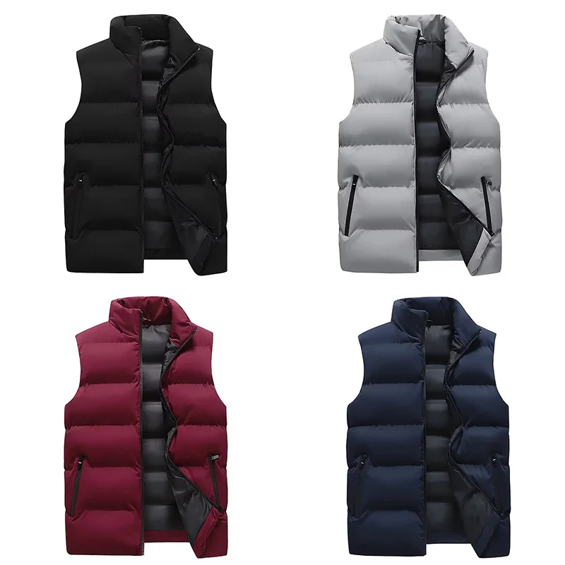

Men's Clothing Winter Warm Cotton Padded Puffer Vests Sleeveless Parkas Solid Color Simple Jacket Coats