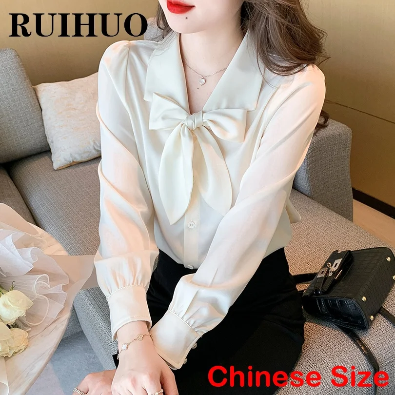 

Шифоновая рубашка RUIHUO, Женский Топ, блузка с длинным рукавом, летняя одежда в Корейском стиле, корейская мода, китайские размеры, новое посту...