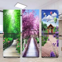wooden walkway 3d wallpaper for fridge adhesive waterproof bamboo cherry lavender kitchen refrigerator door decal poster custom