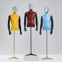 pu leather cover male half body mannequin torso metal triangle base with black arm for window clothing display adjustable rack