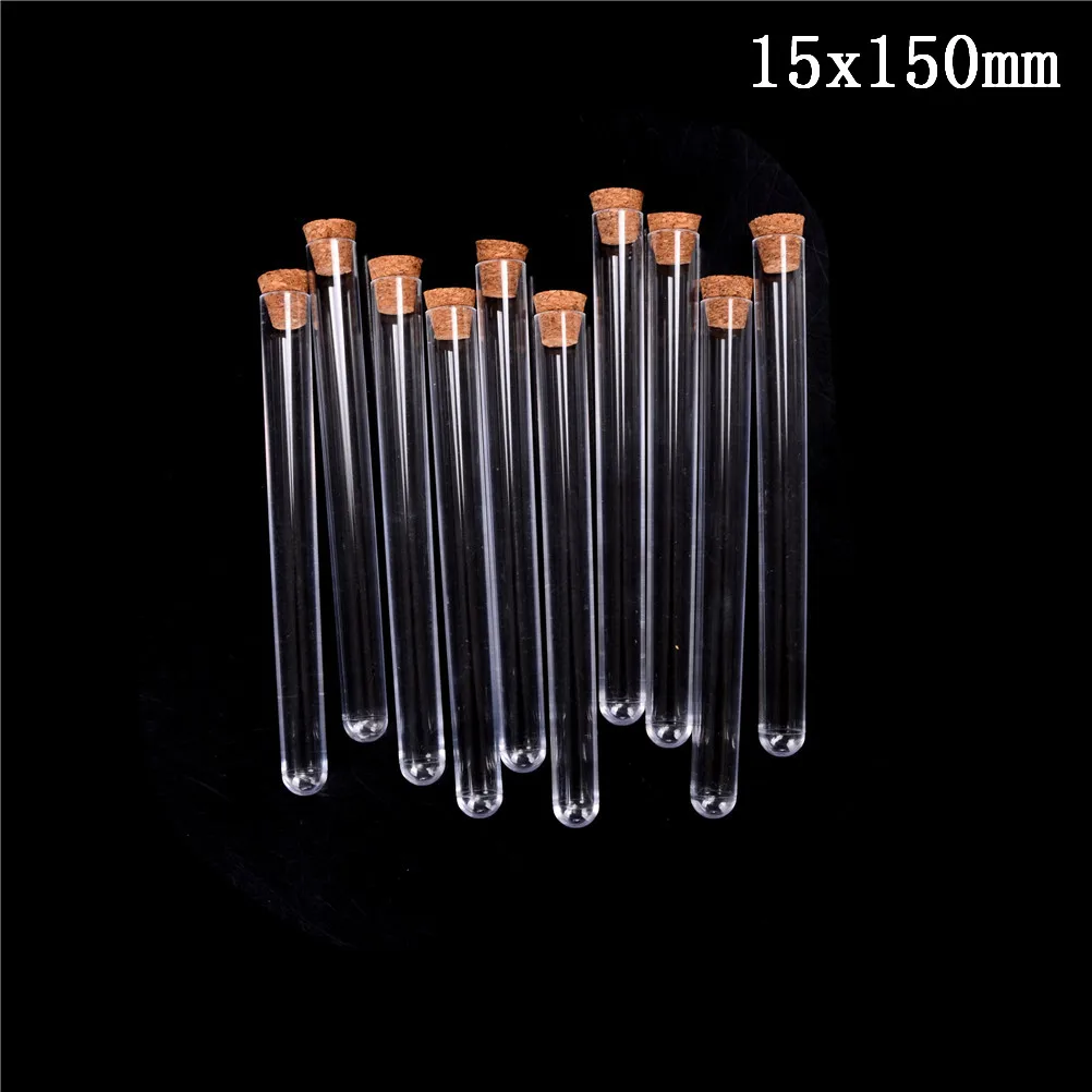 

10Pcs/lot Plastic Test Tubes With Cork Vial Sample Container Bottle 15x150mm