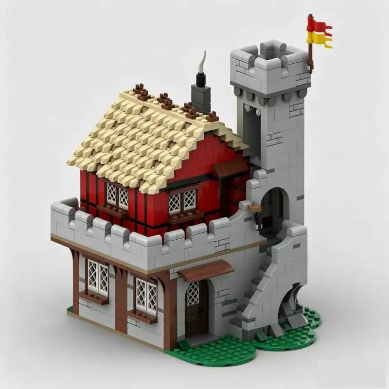 Фото Набор для сборки средневекового замка-гостиницы MOC 1109: Архитектурная модель, развивающая игрушка, креативный коллекционный подарок, конструктор из блоков №5
