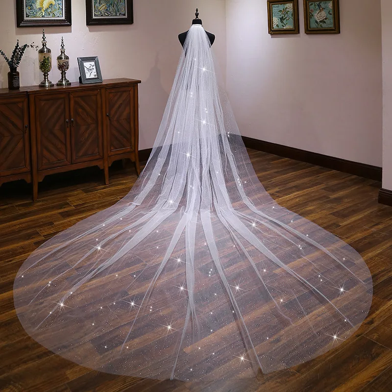 

Bright Sparkling Bridal Veil Wedding Long Veil Star Bronzing Photo Veils White Champagne And Beige