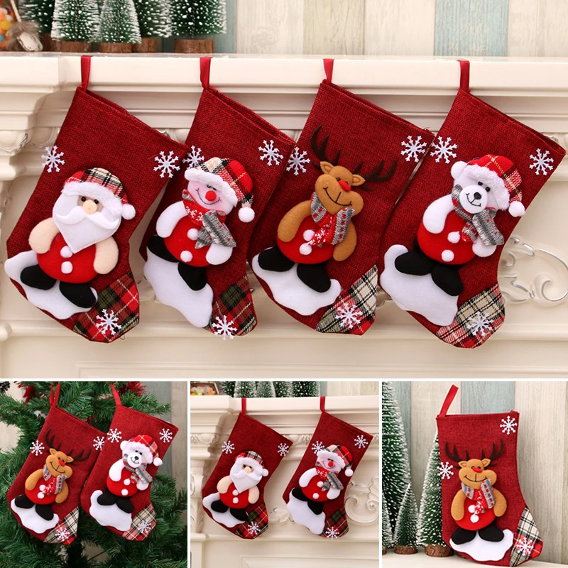

Large Christmas Decoration Stockings Snowman Reindeer Santa Claus Pattern Xmas Tree Pendant 2021
