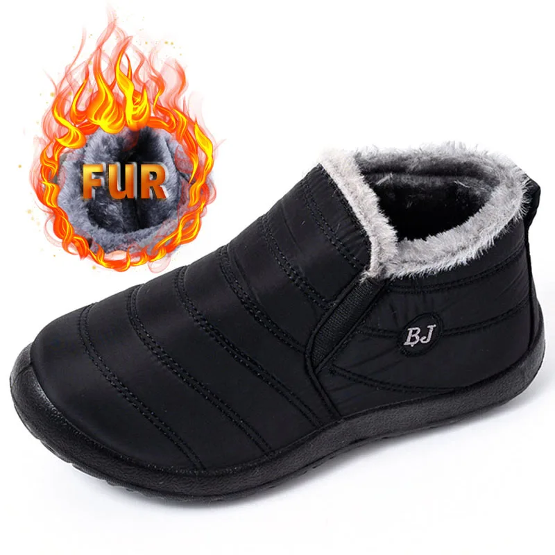 

Black Men Boots Lightweight Winter Shoes Men Snow Boots Waterproof Winter Footwear Slip on Unisex Ankle Winter Boots Size 36-44