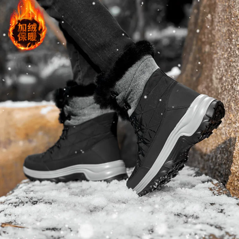 High Top winter Sport Boots For Man Keep Warm Snow Botas Hombre Winter Boot Waterproof Woman Hiking Boots Leather Hunting Shoes