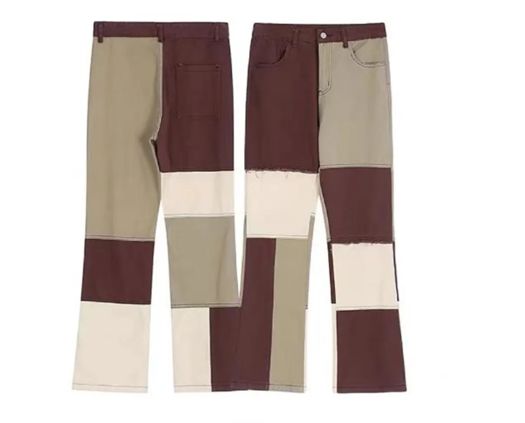 Mens Casual Slim Fit Brown Patchwork Denim Pants 2023 Hip Hop Jeans for Men with Straight Loose Denim Pants Men's Fashion Pants