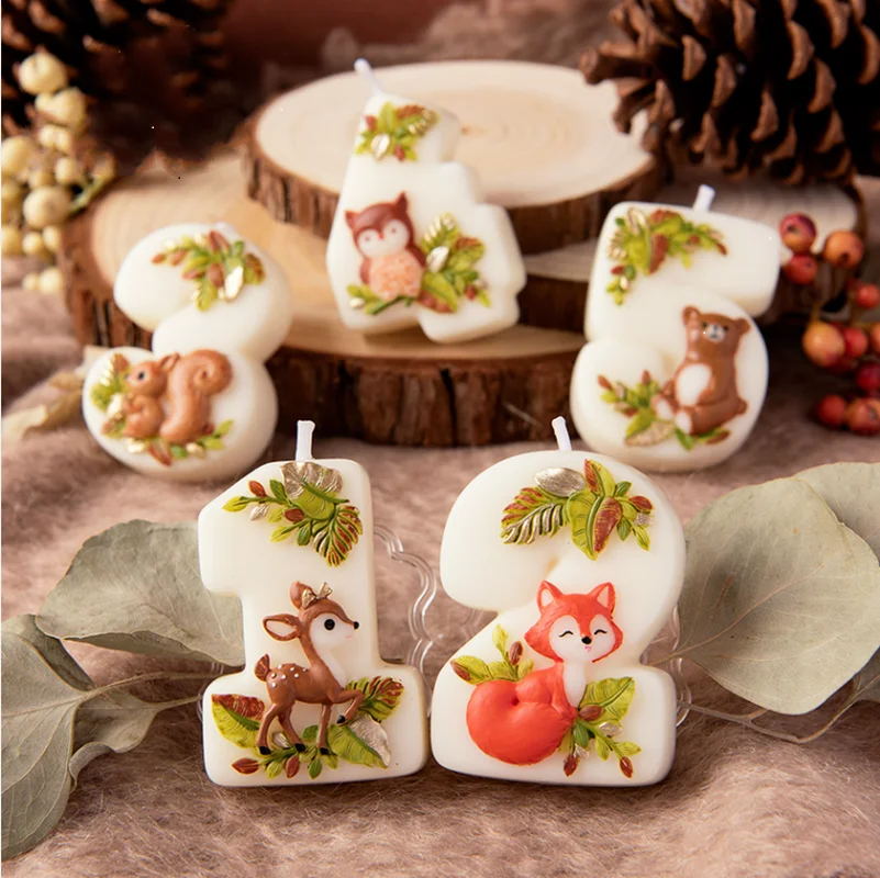 

Number Candle Birthday Cake Decoration Smokeless Candle Party Cartoon Animal Deer Squirrel Bear Owl Fox Cake Decorating Tools
