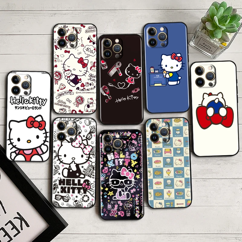 

Hello Kitty Cartoon Cute Case For Apple iPhone 14 13 12 11 Pro Max Mini XS Max X XR 7 8 6 5 Plus Black Phone Cover
