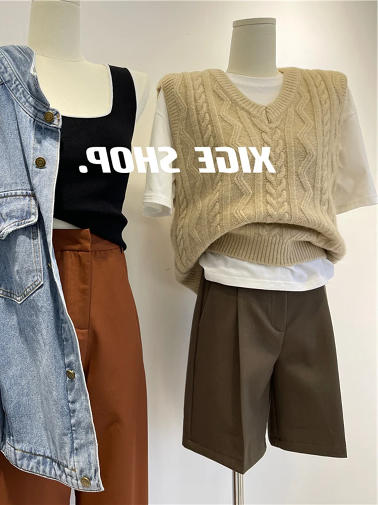 Японский модный ретро свитер с v-образным вырезом жилет для женщин ранняя весна