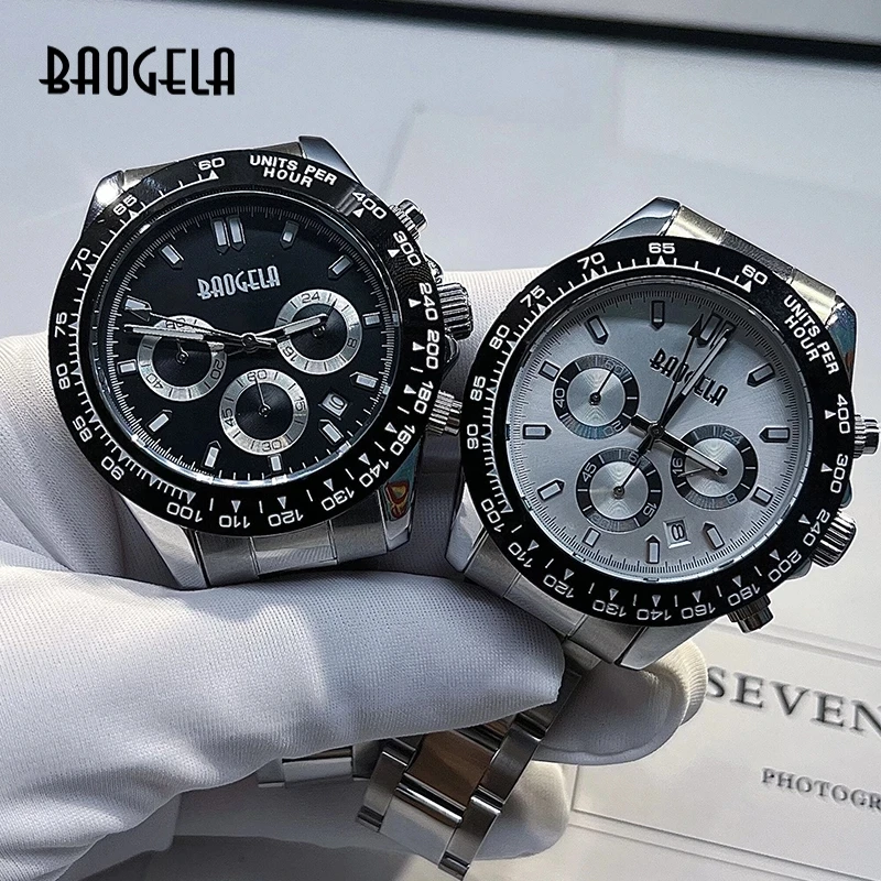 

BAOGELA 2023New luxury Montre-bracelet à Quartz pour hommes d'affaires, chronographe en acier inoxydable, étanche, lumineuse 22