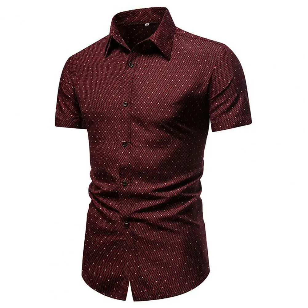 

Summer Shirt men Formal Single-breasted Lapel Dot Print Summer Shirt for Men's clothing vetement homme
