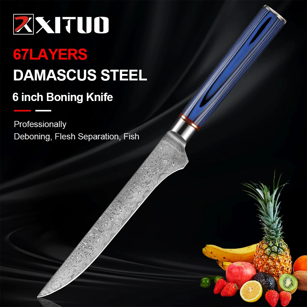 XITUO çok yönlü Boning bıçak şam çelik Blade mavi prim G10 kolu tam Tang 5.5 inç cilt çıkarma için yağ Filleting