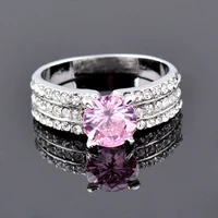 leeker korean fashion round pink white purple cubic zirconia rings for women silver color crystal wedding jewelry 2022 493 lk6
