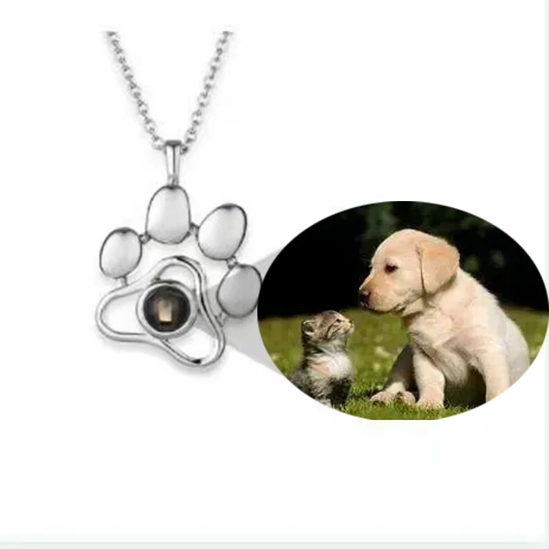 Custom Pet Photo Projection Necklace Cat Dog Paw Projection Chain Memory Jewelry Souvenirs Holiday Birthday Gifts