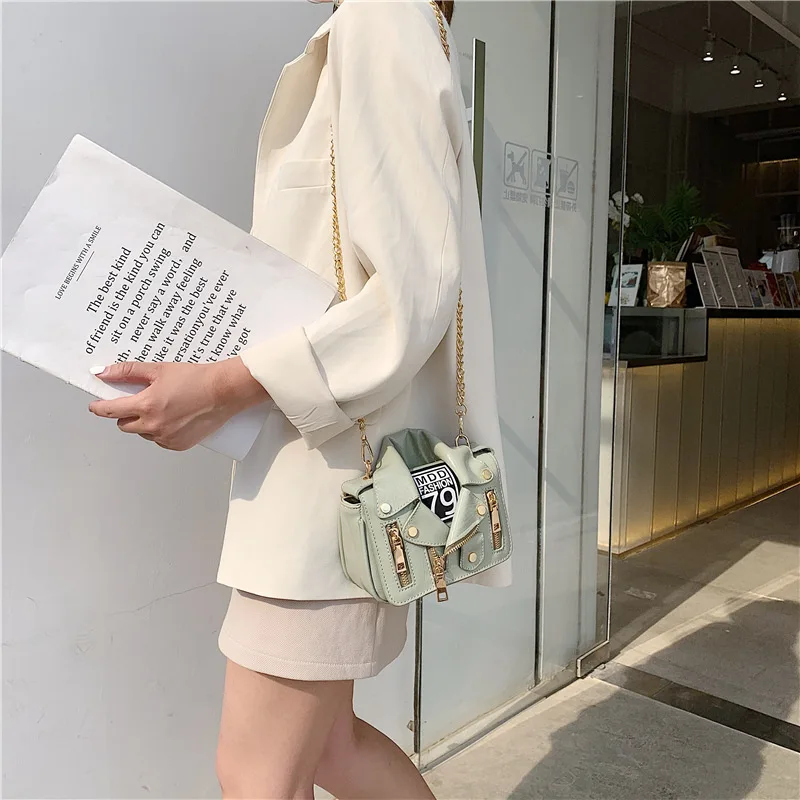 2023 Women Chic PU Leather Jacket Bag New Design Crossbody Bag Unique Rivet Moto Biker Handbag Fashion Shoulder Bag for Girl
