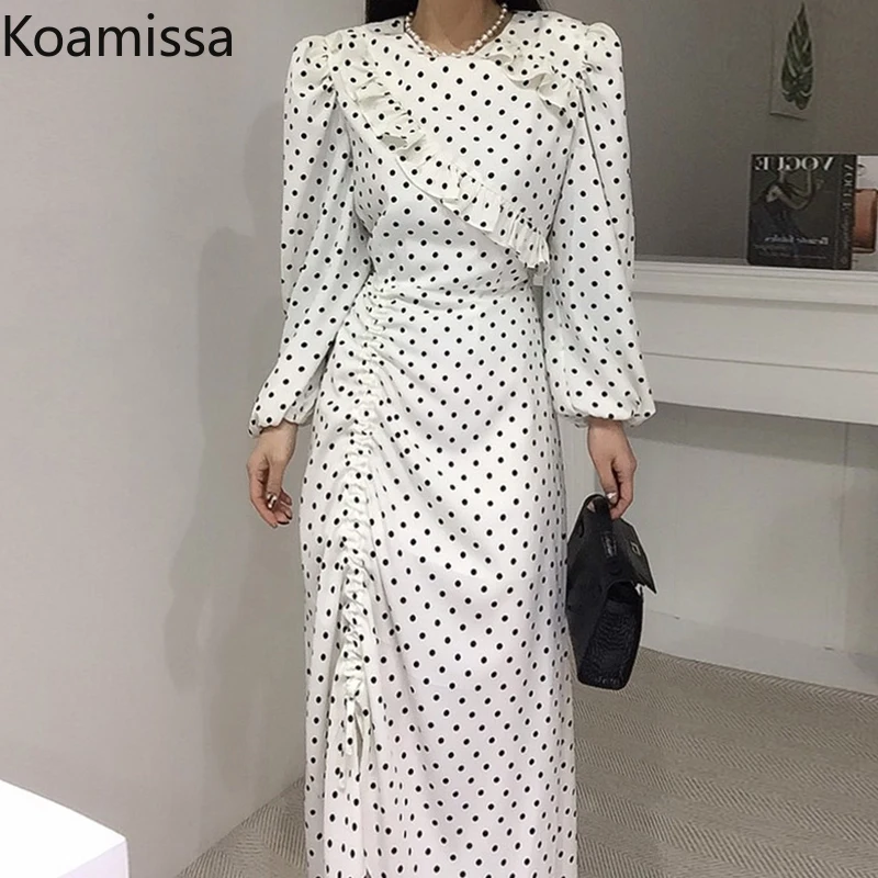 

Женское Макси-платье в горошек Koamissa, с оборками, длинным рукавом и круглым вырезом, весеннее платье в стиле ретро, 2022