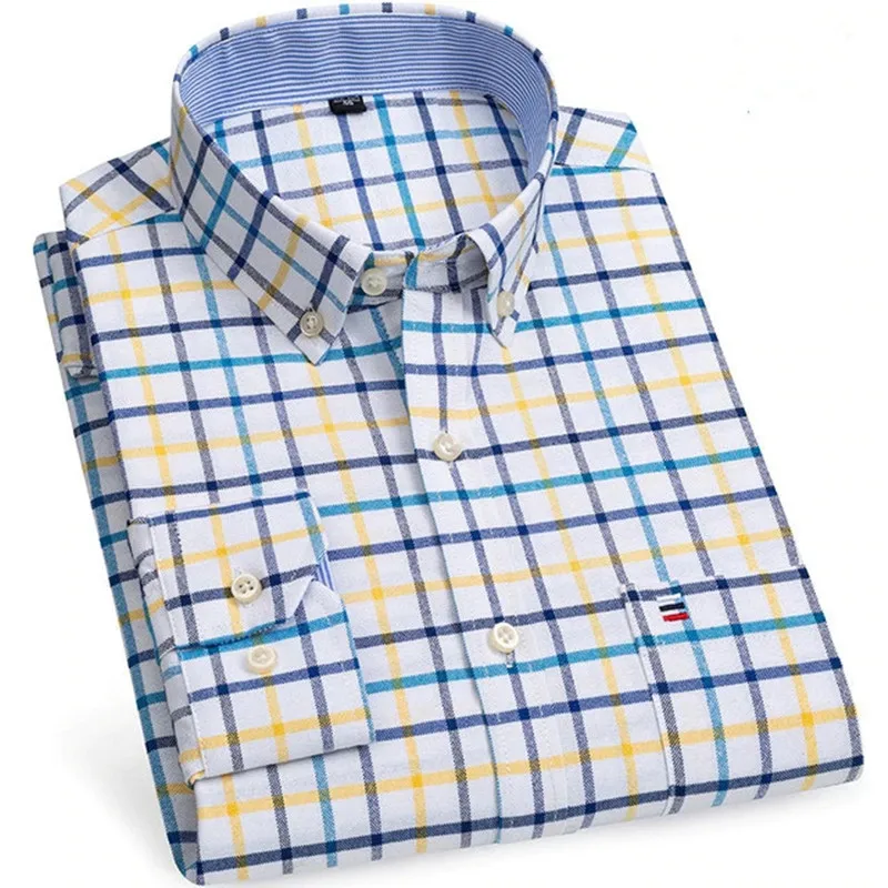 

Men's 100% Cotton Shirts Oxford Plaid Stripe Solid Loose Designer Spring Autumn Comfort Slim Fit Office Work Male Clothing 6XL
