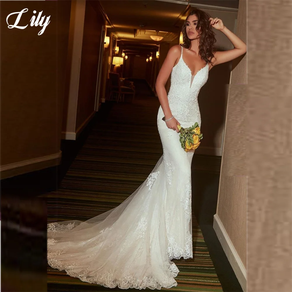 

Sexy Open-Back Mermaid Wedding Dresses Spaghetti Plunging Neckline Lace Wedding Dress Bridal Gowns Vestido De Noiva Custom Made