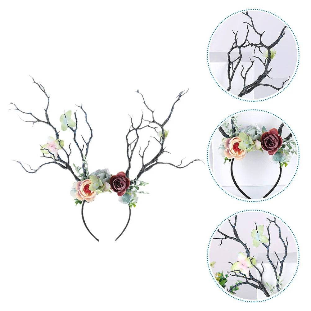 Goddess Costume Christmas Headwear Deer Horn Headband Christmas Party Favor Xmas Photo Prop Flower Antler Headband