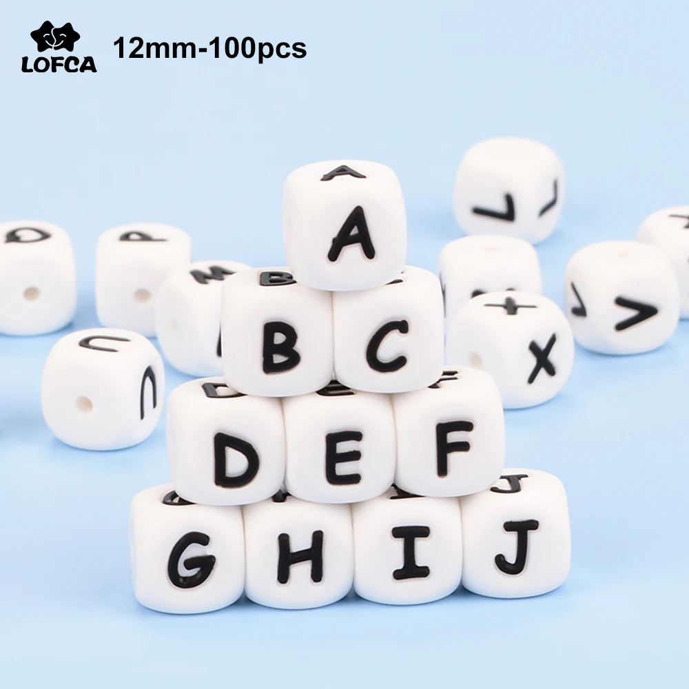 LOFCA 12mm 100pcs Silicone Letter Beads Alphabet Teething Beads Teether English Letters Food Grade Baby Nursing for Teething