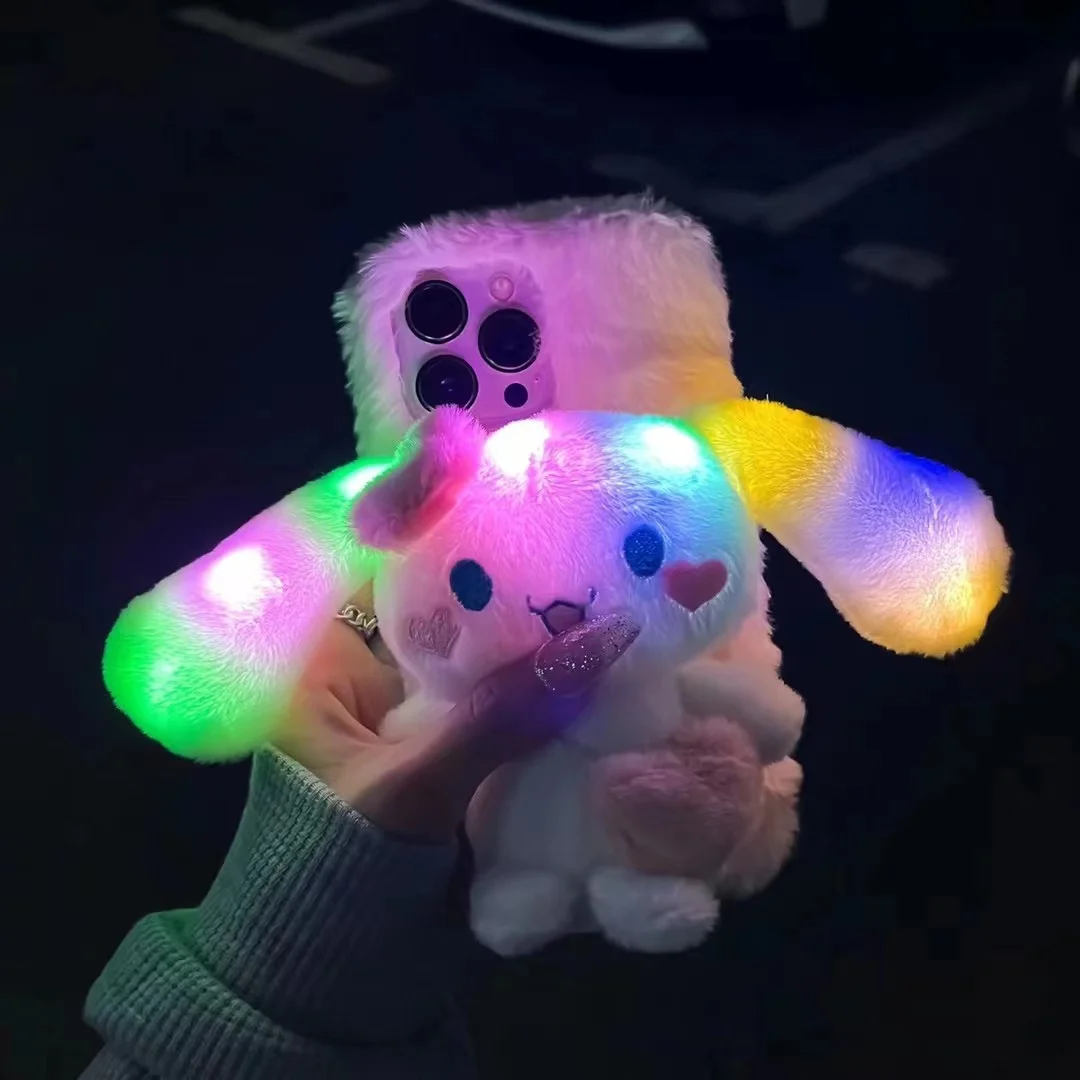 

Super Cute Plush Big Eared Dog Case For Iphone 14 Plus 13 11 12 Pro Max Fashion Stuffed Toy Skin Friendly Phone Cover With Light