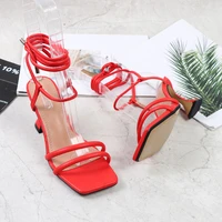 sexy high heels shoes summer female sandals fashion womens sandals 2022 square toe ladies shoes strappy pumps hoof heels woman