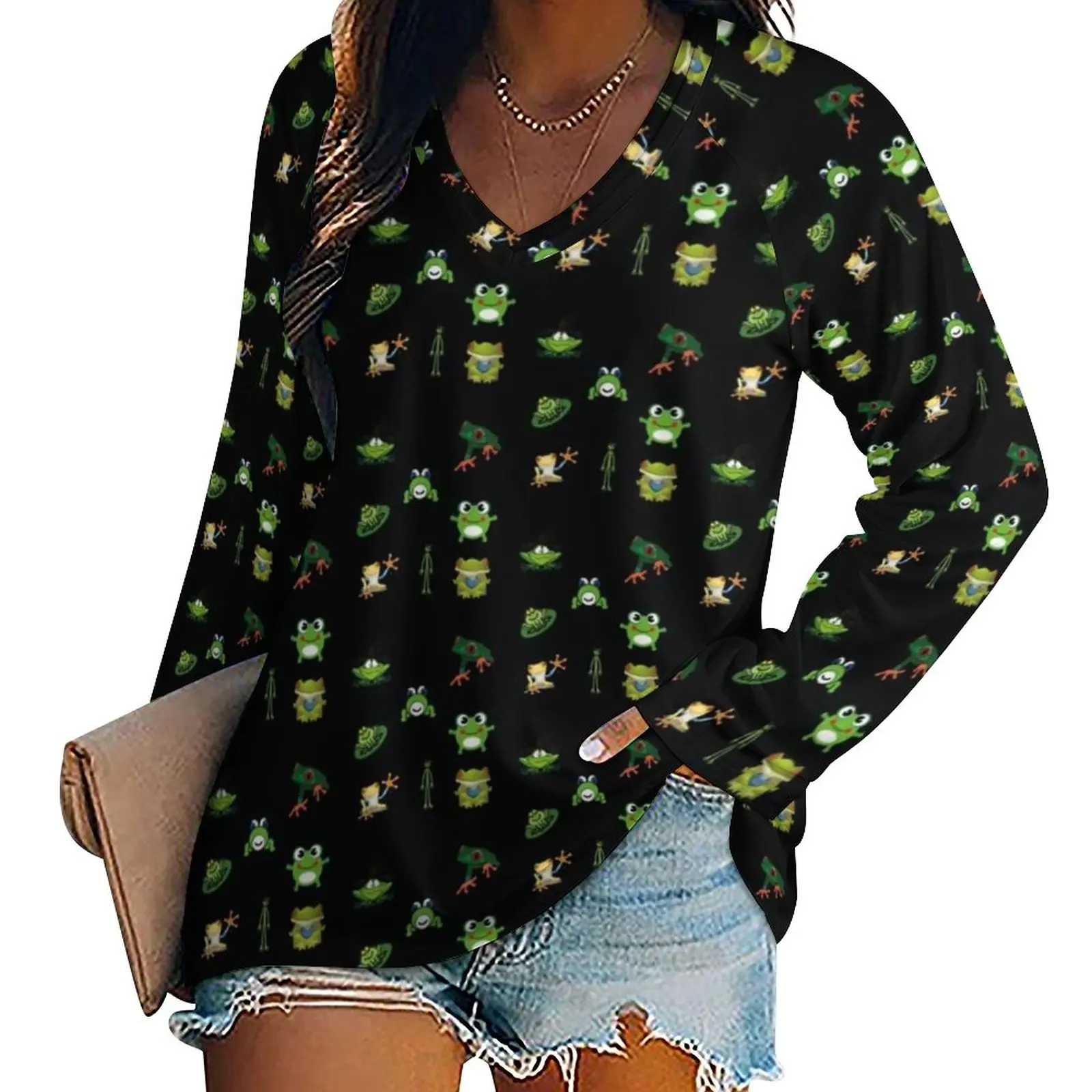 

Футболка женская зимняя с забавным принтом лягушки, 4XL, 5XL