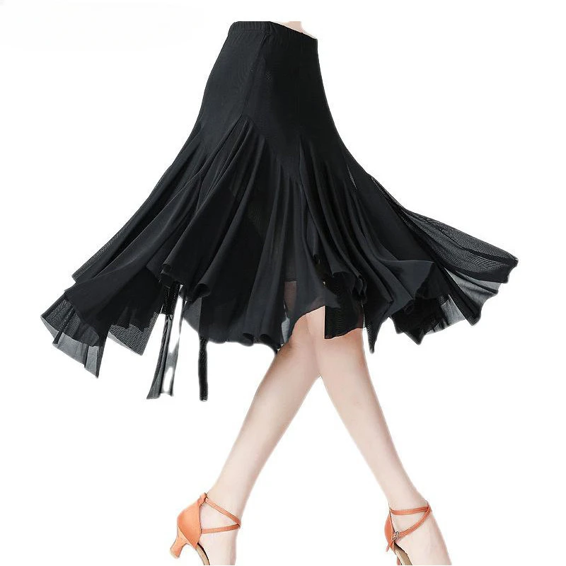 

Женская юбка для латиноамериканских танцев, юбка средней длины для бальных танцев, 360 градусов, для сальсы, румбы, вальса, танцевальная одежда, юбка для тренировок