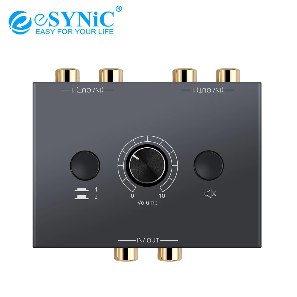 

Портативный аудиопереключатель eSYNiC, стерео аудиопереключатель 2X1/1X2 L/R, стерео аудио, двунаправленный переключатель с кнопкой отключения зв...