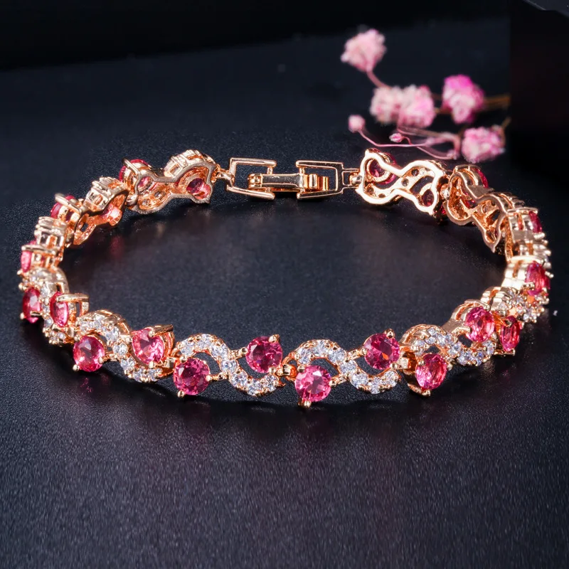 

Trendy Gold Color White Cubic Zirconia Stone Dark Blue Crystal Bracelet for Women Jewelry Gift