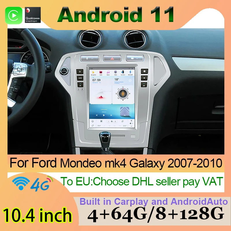 

Qualcomm Android 11 Car Multimedia Player AndroidAUTO Carplay Car GPS Navigation Head Unit For Ford Mondeo 4 MK4 2007-2010