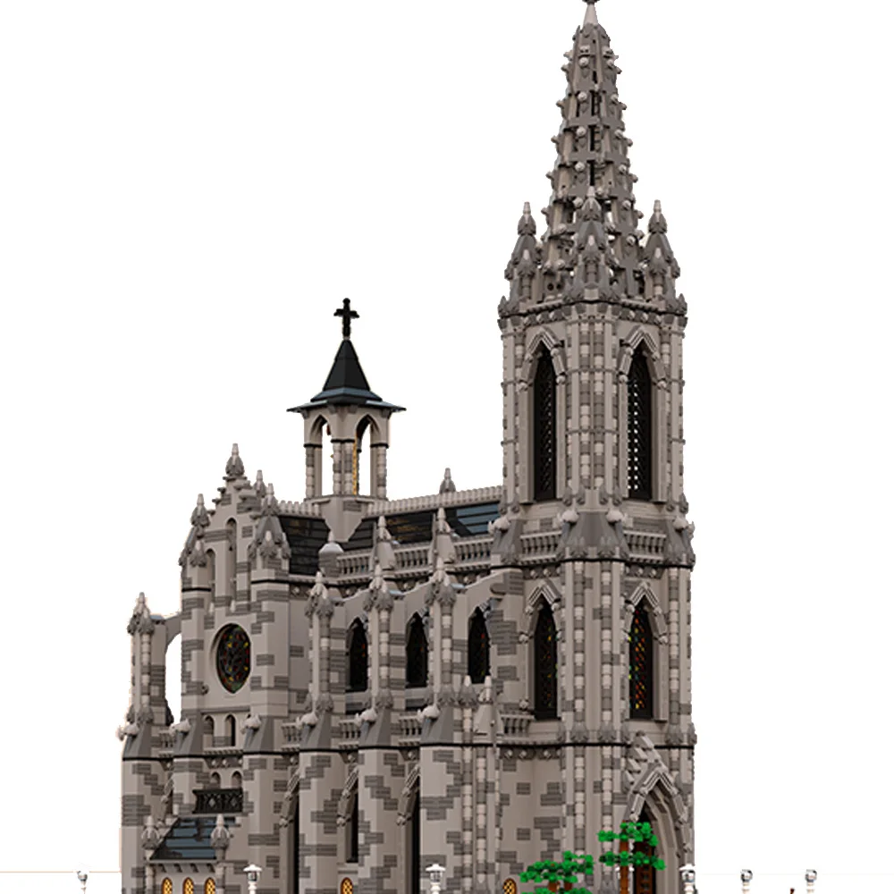 MOC World Modular Cathedral Building Blocks Street View Architecture Collection Church Model DIY House Bricks For Children Gift