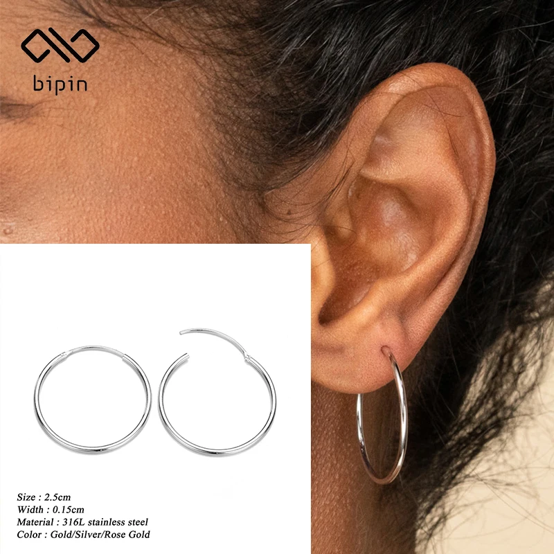 

Bipin Stainless Steel Earrings Fashion 25mm Ultrathin Ring Earrings Fashion Women