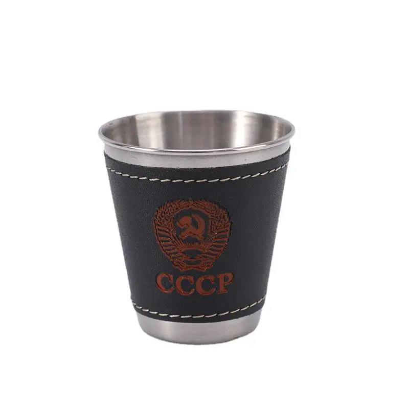 

4PCS/lot Outdoor Camping Tableware Travel Cups Set Picnic Supplies Stainless Steel Wine Beer Cup Whiskey Mugs PU Leathe