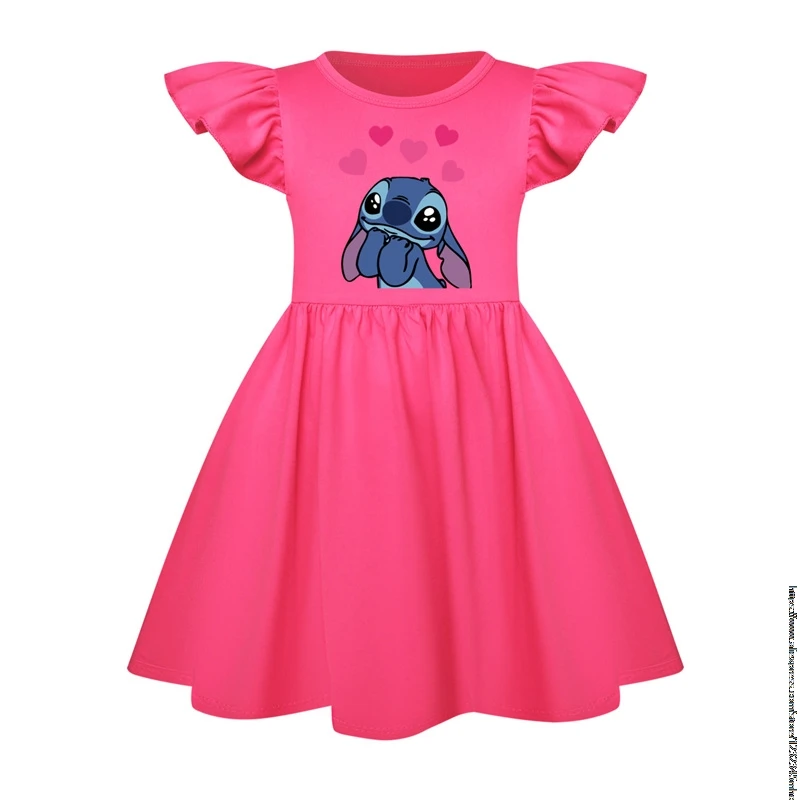 Лидер продаж новое платье для девочек с рисунком Лило и Ститч летающим рукавом