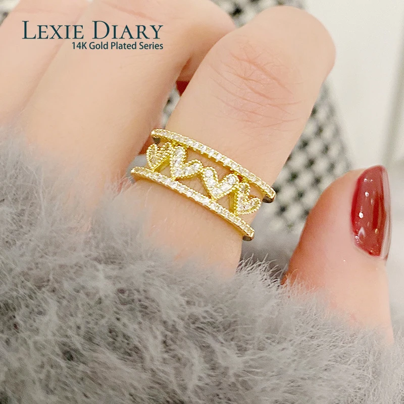 

Lexie Diary Lexie 14K Real Gold Double Layers Shine Love Heart Ring for Women Elegant Micro Inlaid Cubic Zircon