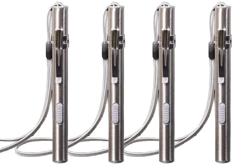 

USB Rechargeable Penlight, 4Pcs Stainless Steel High Lumen Mini LED Tactical Penlight Flashlight with Battery and Cable
