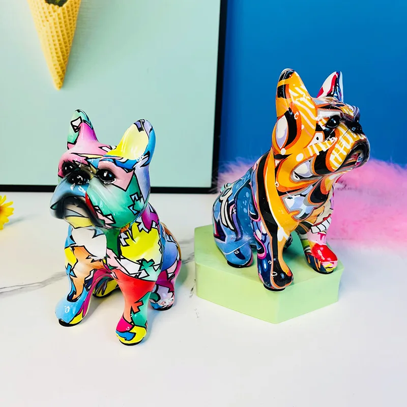

Dazzle Color Bulldog Resin Crafts Home Luxury Decorations Entrance Hall Wine Cooler Ornaments Good Luck Living Room Desktop DIY